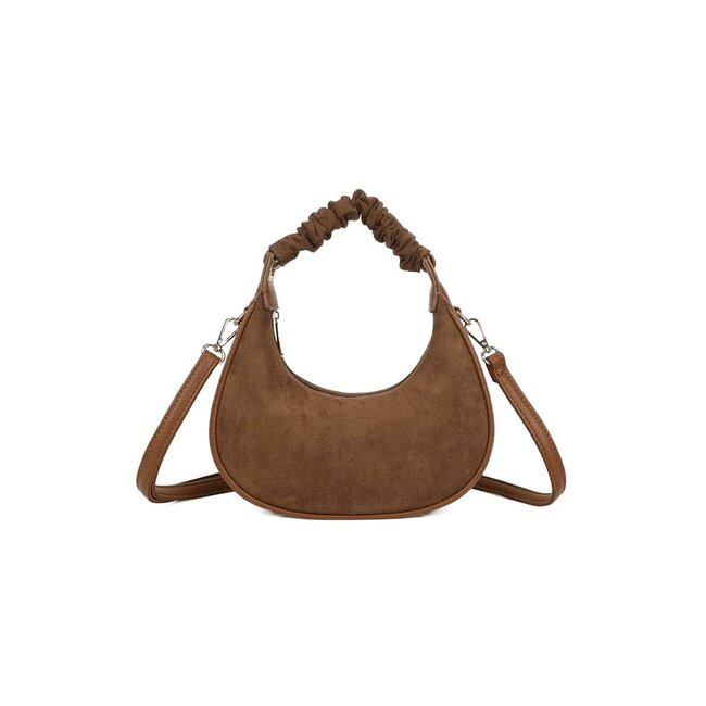 Braune Wildlederoptik Halbmond-Handtasche mit abnehmbarem Schulterriemen