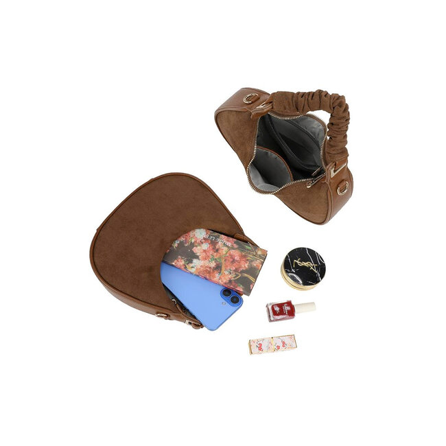Braune Wildlederoptik Halbmond-Handtasche mit abnehmbarem Schulterriemen