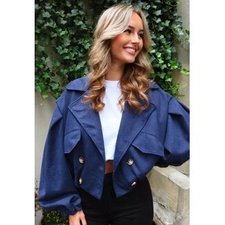Navyfarbener kurzer Trenchcoat aus Wildleder