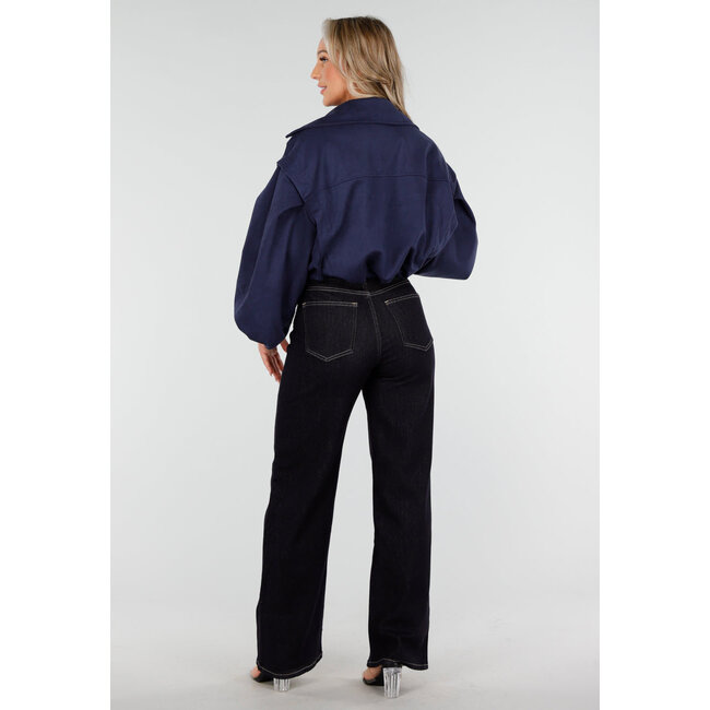 Navy Kurzer Wildledertrenchcoat mit Puffärmeln