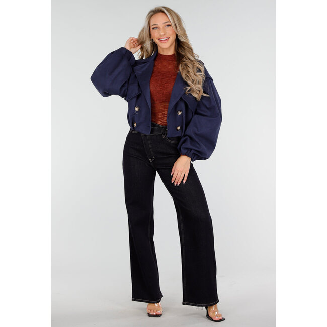 Navy Kurzer Wildledertrenchcoat mit Puffärmeln