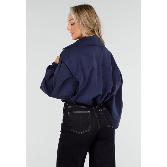 Navy Kurzer Wildledertrenchcoat mit Puffärmeln