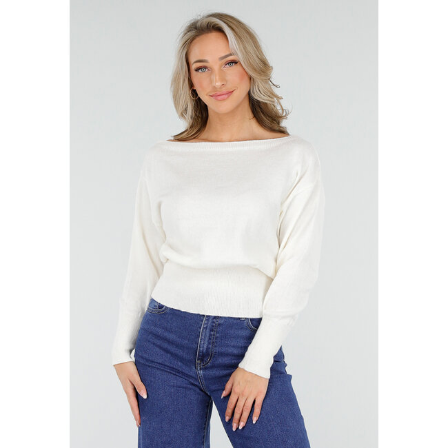 Weißer One-Shoulder-Pullover mit langen Ärmeln und Stretch