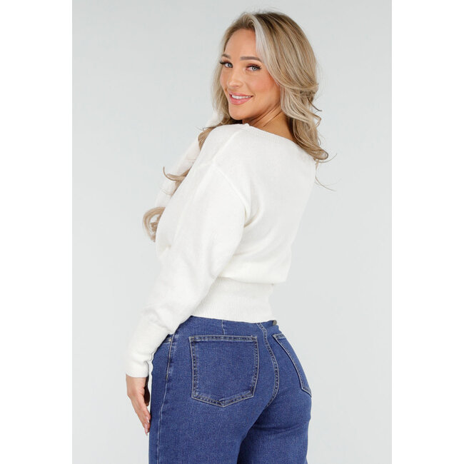 Weißer One-Shoulder-Pullover mit langen Ärmeln und Stretch