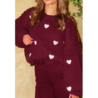 Pullover mit Herzen in Bordeauxrot