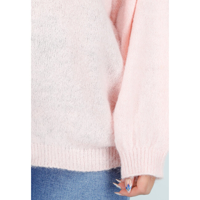 Rosa Off-Shoulder-Pullover mit weiten Ärmeln aus weichem Stoff