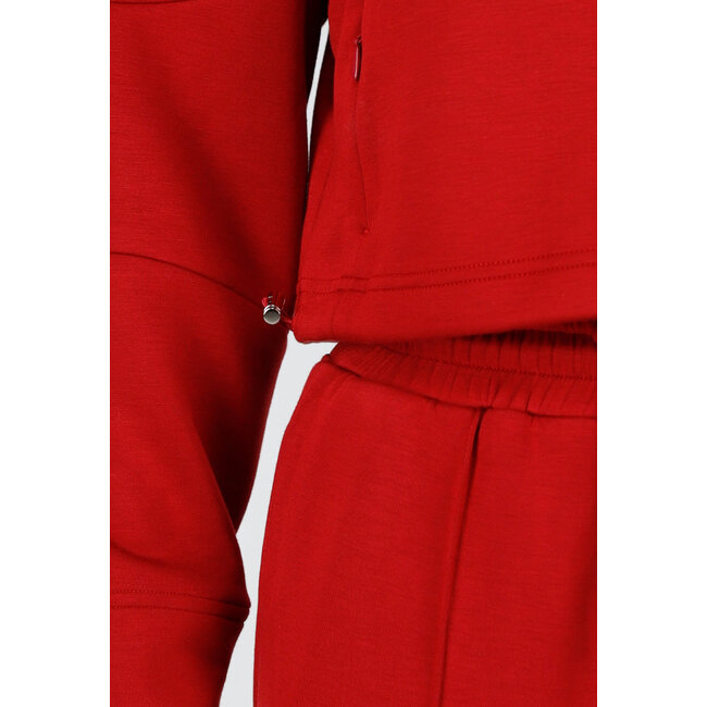 Bordeauxroter, verkürzter Lounge-Pullover mit halbem Reißverschluss und hohem Kragen