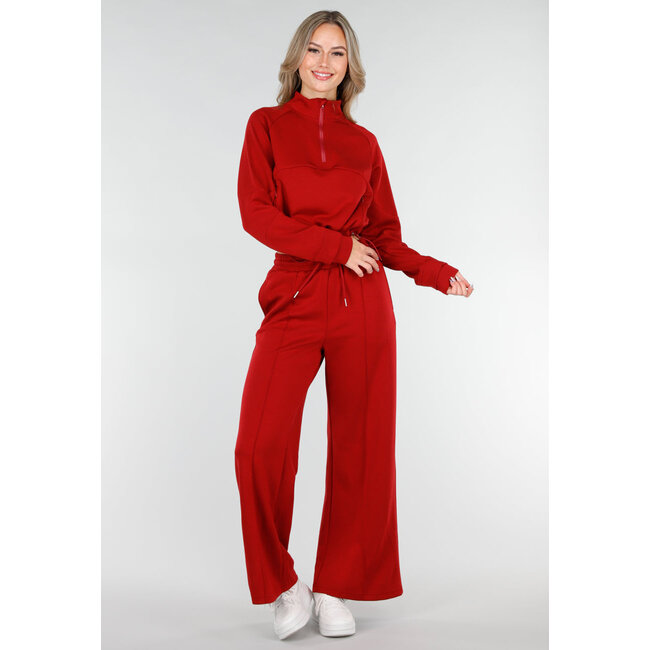 Bordeauxrote Hose mit weitem Bein und elastischem Bund