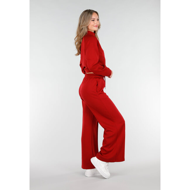 Bordeauxrote Hose mit weitem Bein und elastischem Bund