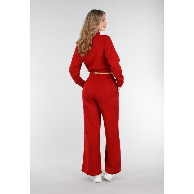Bordeauxrote Hose mit weitem Bein und elastischem Bund