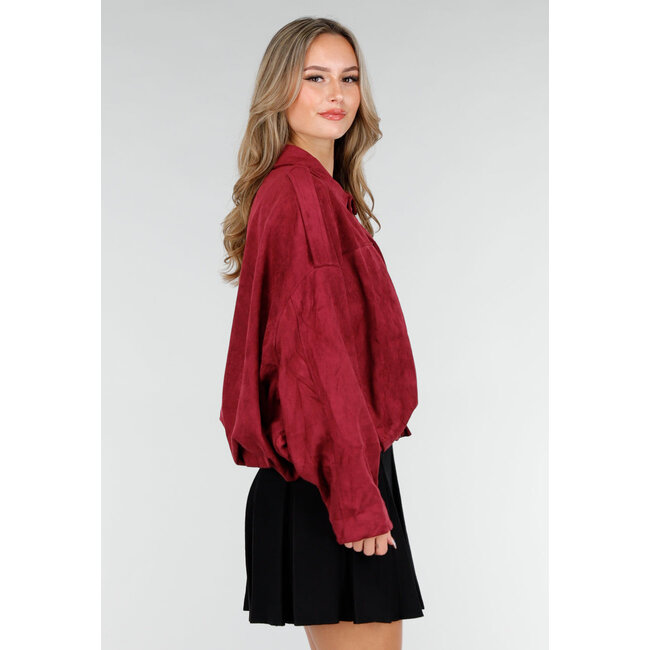 Bordeaux Suèdelook Jacke mit Reißverschluss und Knopfverschluss