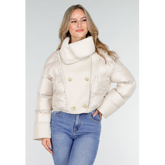 Beige Pufferjacke mit Teddykragen