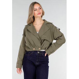 Olive green cropped trench coat
