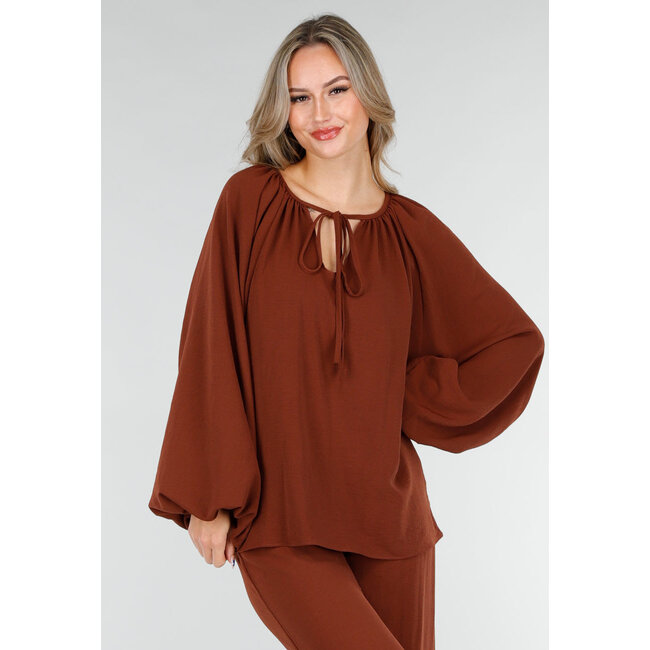 Rotbraune Bluse in Leinenoptik