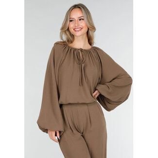 Braune Bluse in Leinenoptik