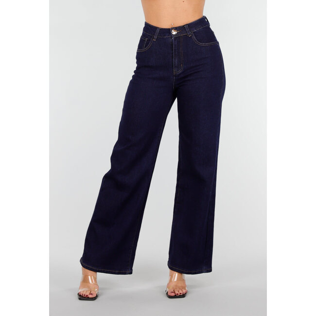 Dunkelblaue High Waist Wide Leg Jeans mit klassischen Nähten