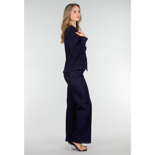 Dunkelblaue High Waist Wide Leg Jeans mit klassischen Nähten