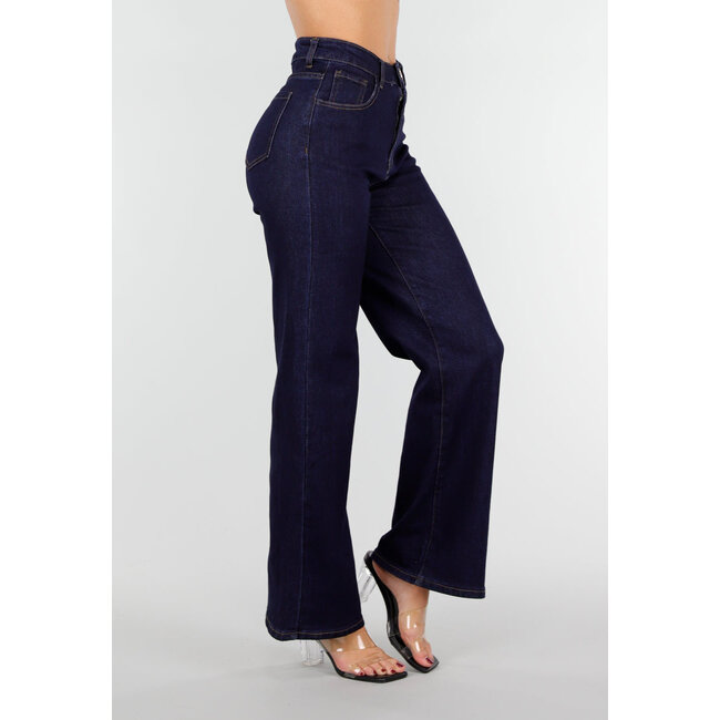 Dunkelblaue High Waist Wide Leg Jeans mit klassischen Nähten