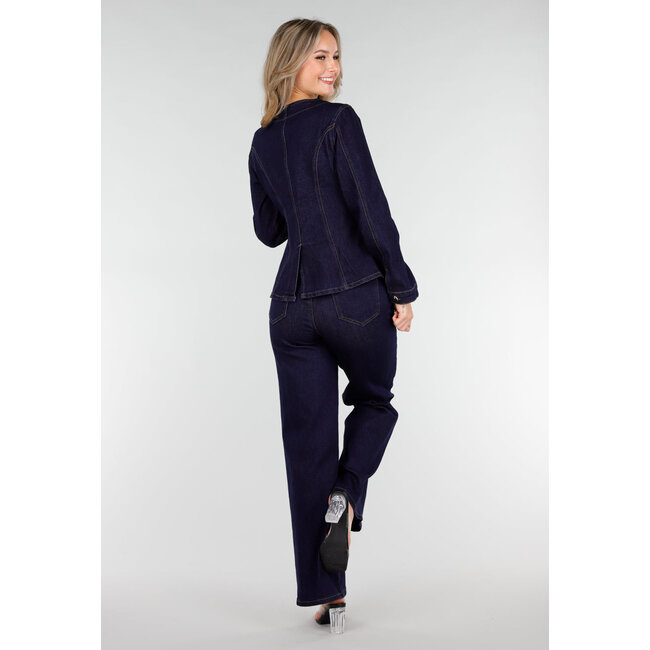 Dunkelblaue High Waist Wide Leg Jeans mit klassischen Nähten
