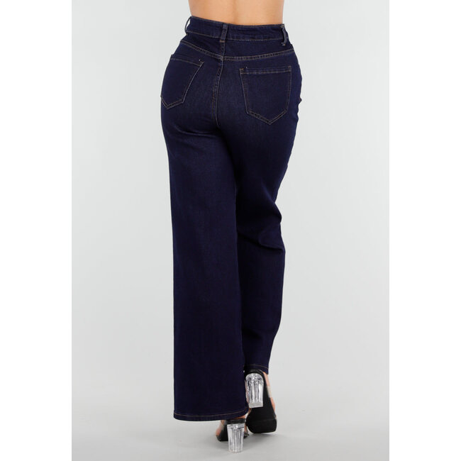 Dunkelblaue High Waist Wide Leg Jeans mit klassischen Nähten