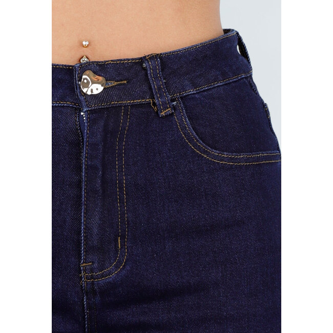 Dunkelblaue High Waist Wide Leg Jeans mit klassischen Nähten