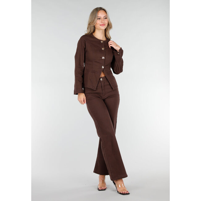 Braune Stretchjeans mit hoher Taille und geradem Bein
