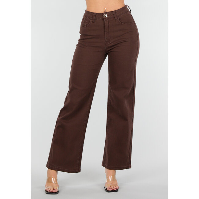 Braune Stretchjeans mit hoher Taille und geradem Bein