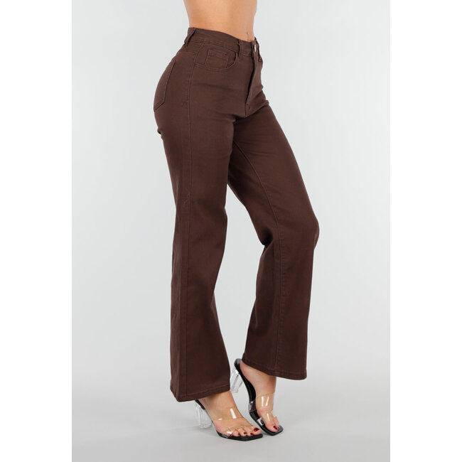 Braune Stretchjeans mit hoher Taille und geradem Bein