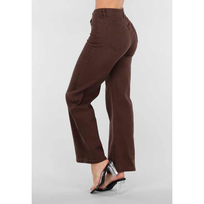 Braune Stretchjeans mit hoher Taille und geradem Bein