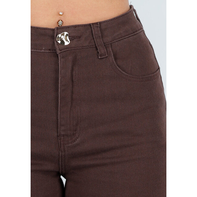 Braune Stretchjeans mit hoher Taille und geradem Bein
