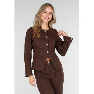 Denim-Peplum-Blazer Dunkelbraun