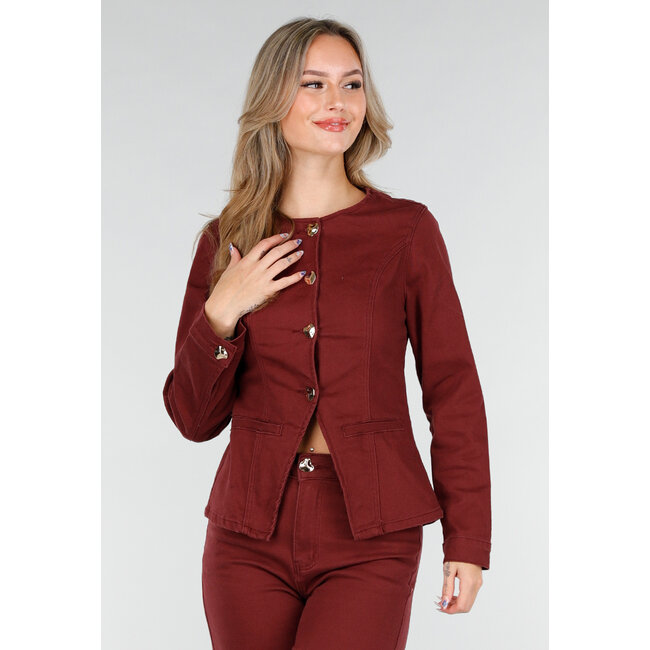 Denim-Peplum-Blazer Bordeauxrot