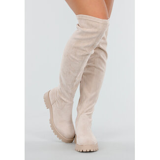 Beige Overknee-Stiefel