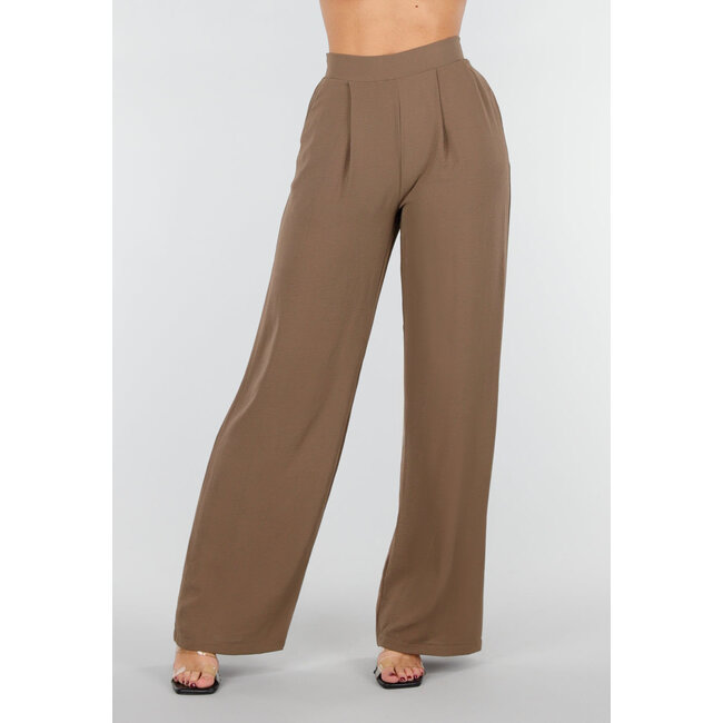 Braune Hose in Leinenoptik mit geradem Bein