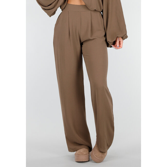 Braune Hose in Leinenoptik mit geradem Bein