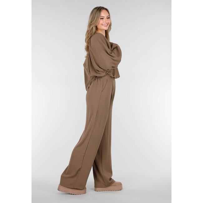 Braune Hose in Leinenoptik mit geradem Bein