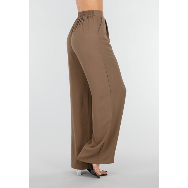 Braune Hose in Leinenoptik mit geradem Bein