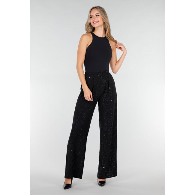Schwarze Hose in Leinenoptik mit Glitzer