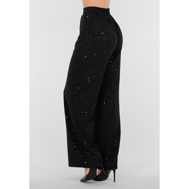 Schwarze Hose in Leinenoptik mit Glitzer