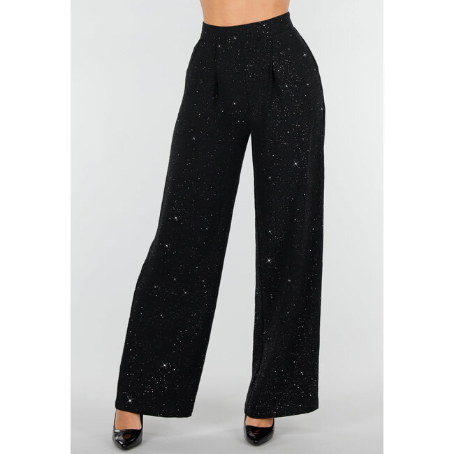 Schwarze Hose in Leinenoptik mit Glitzer