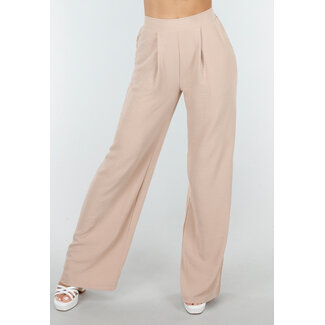 Beige Hose in Leinenoptik mit Taschen
