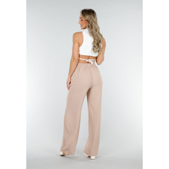 Hose mit hoher Taille, Beige, weich