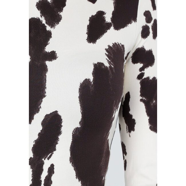 Brauner und weißer Stretch-Body mit Kuh-Print und langen Ärmeln