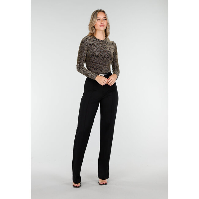 Goldener Body mit Print und langen Ärmeln