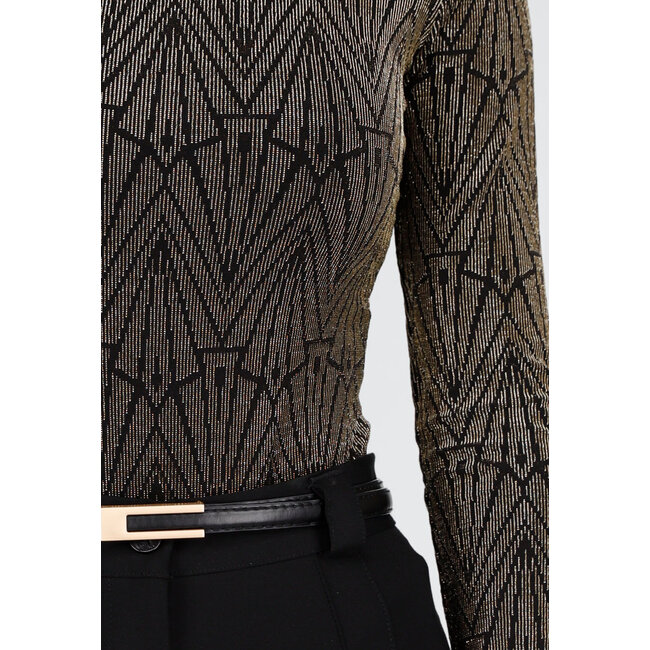 Goldener Body mit Print und langen Ärmeln