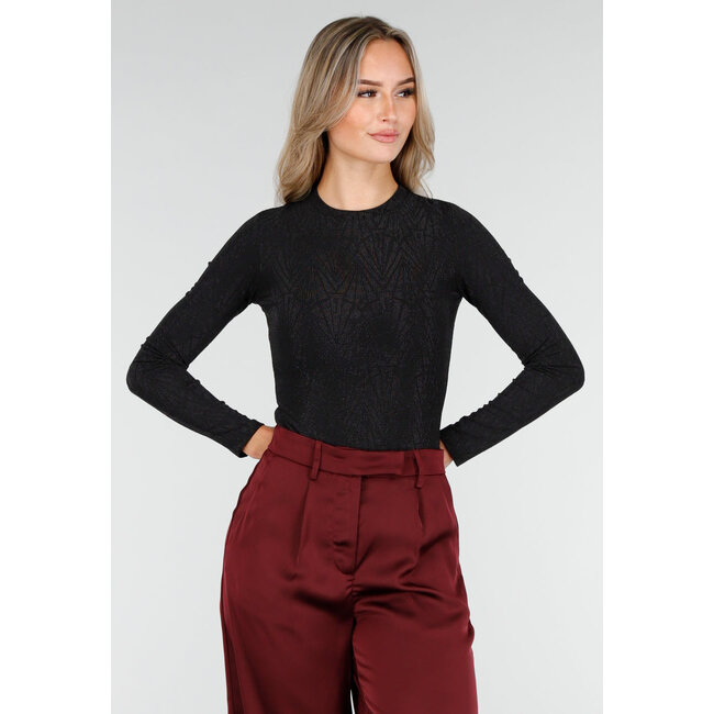 Schwarzer Glitzer-Body mit Aufdruck