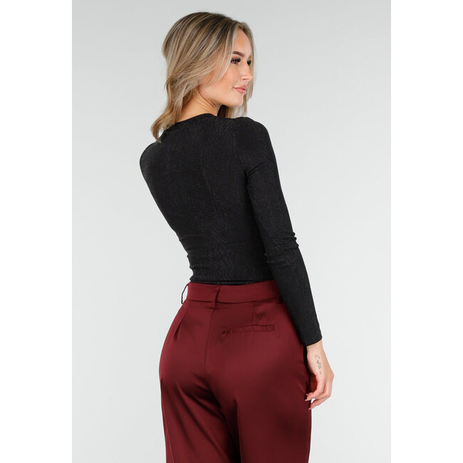 Schwarzer Glitzer-Body mit Aufdruck