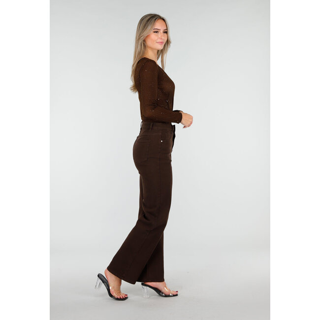 Brauner Glitzer-Body mit langen Ärmeln und V-Ausschnitt