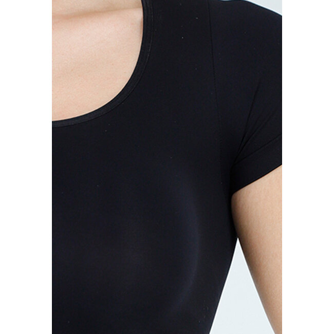 Schwarzer Basic-Tanga-Body mit Stretch und kurzen Ärmeln