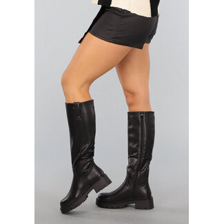 Schwarze Kniestiefel mit Reißverschluss